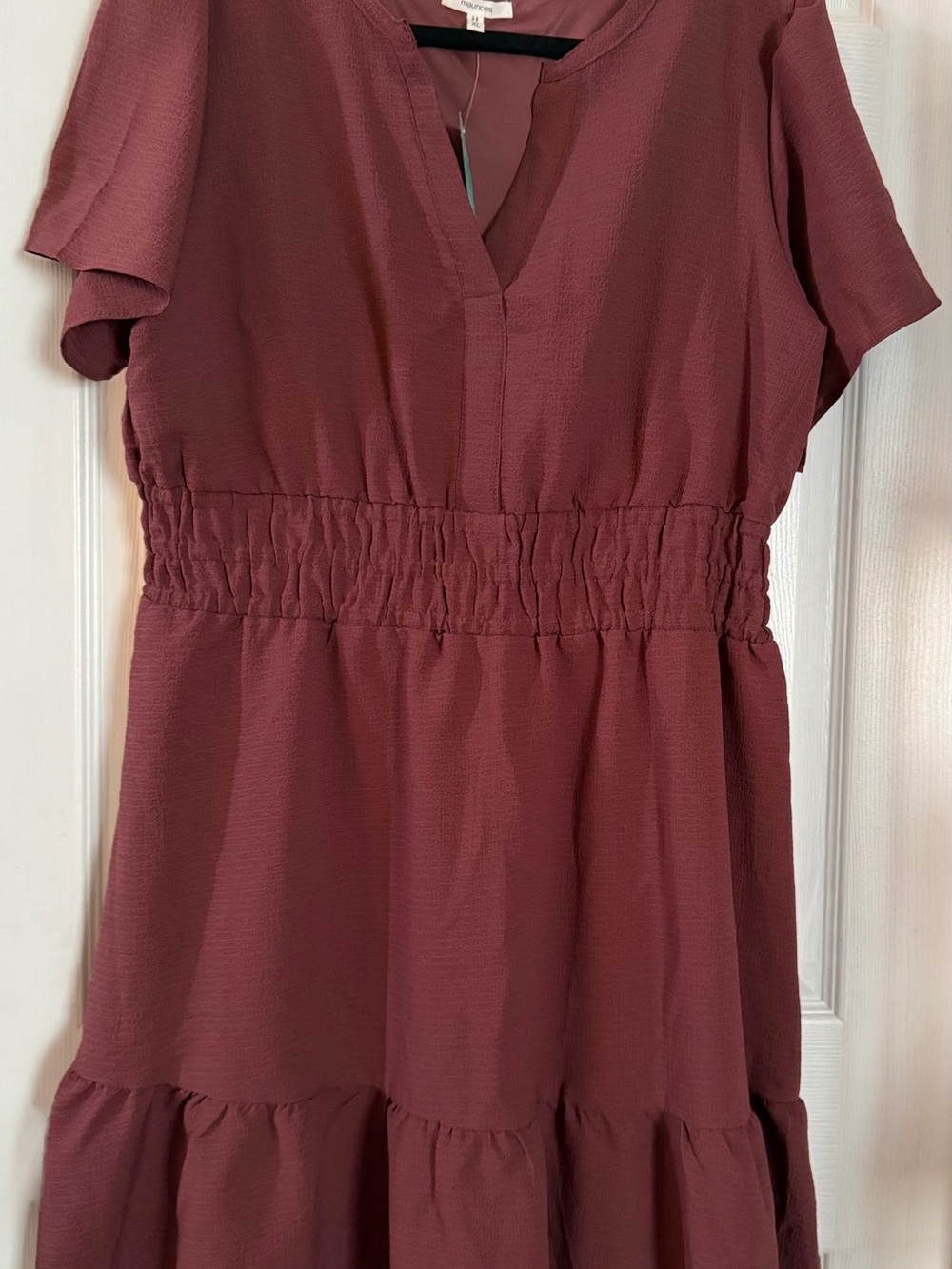 Maurices Mauve Short-Sleeve Shirred-Waist Tunic